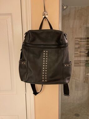 Black Studded Women's Leather Backpack - Chic Everyday Pack